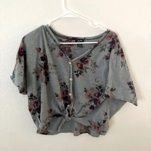 Front Button Floral Crop Short Sleeve Top